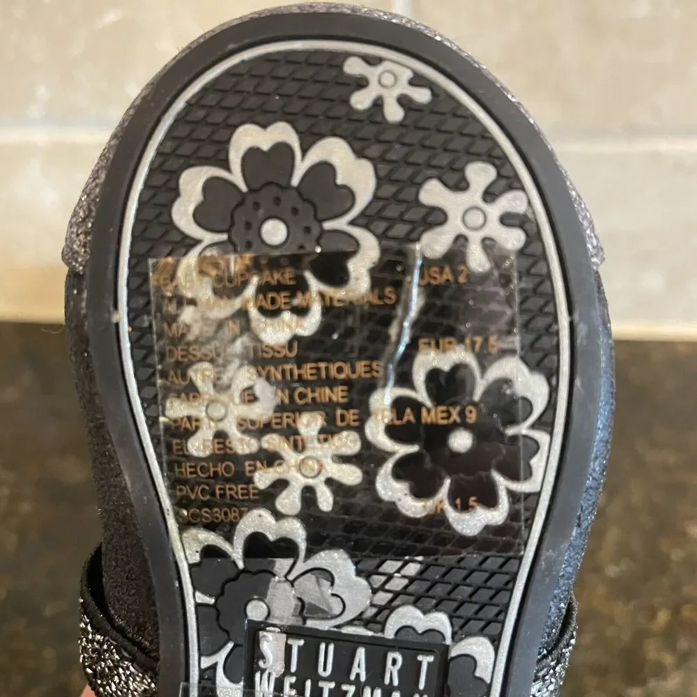 Stuart Weitzman Baby Shoes Size 2 Baby Cupcake Black/Pewter Sparkle
